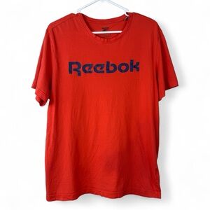 Reebok Big Logo T-Shirt Mens XL Orange With Navy Blue Logo